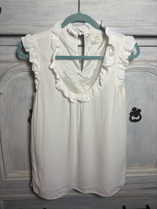 kate spade Tops - Kate Spade White Ruffle Sleeveless Blouse Preppy Twee Neutral Office